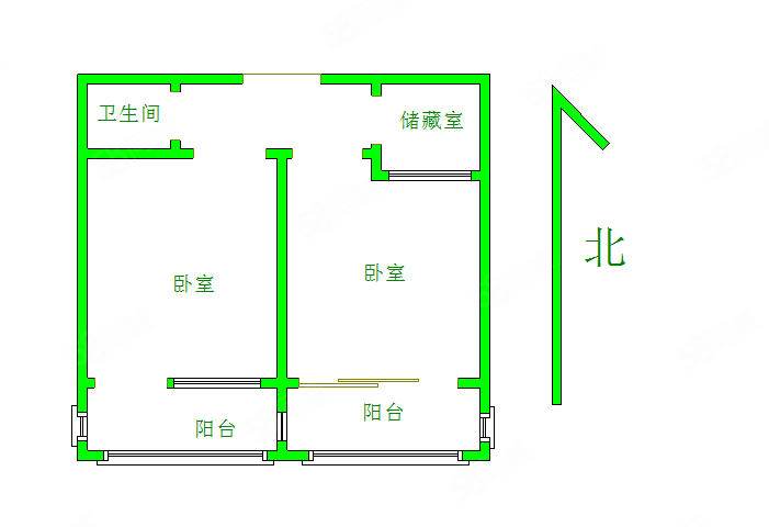 建筑新村2室1厅1卫52㎡南北80万