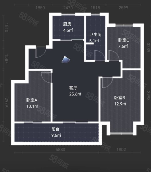 旭辉银盛泰星悦城3室2厅1卫93.18㎡南北68.8万