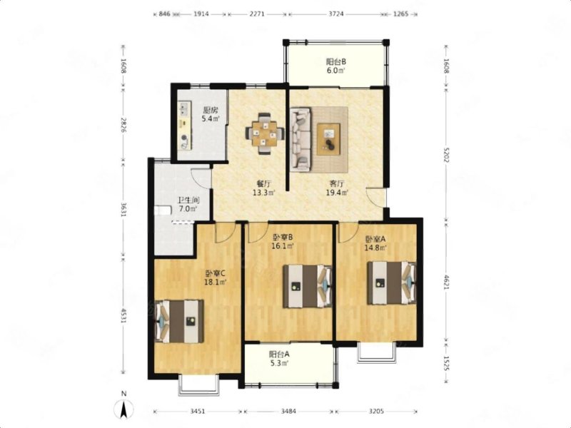 育仁雅居3室2厅1卫120.07㎡南北319万