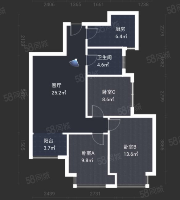 浐灞一号3室2厅1卫91.36㎡南145万