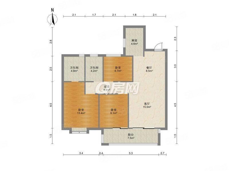 大发长安融悦四季3室2厅2卫98.56㎡南北128万