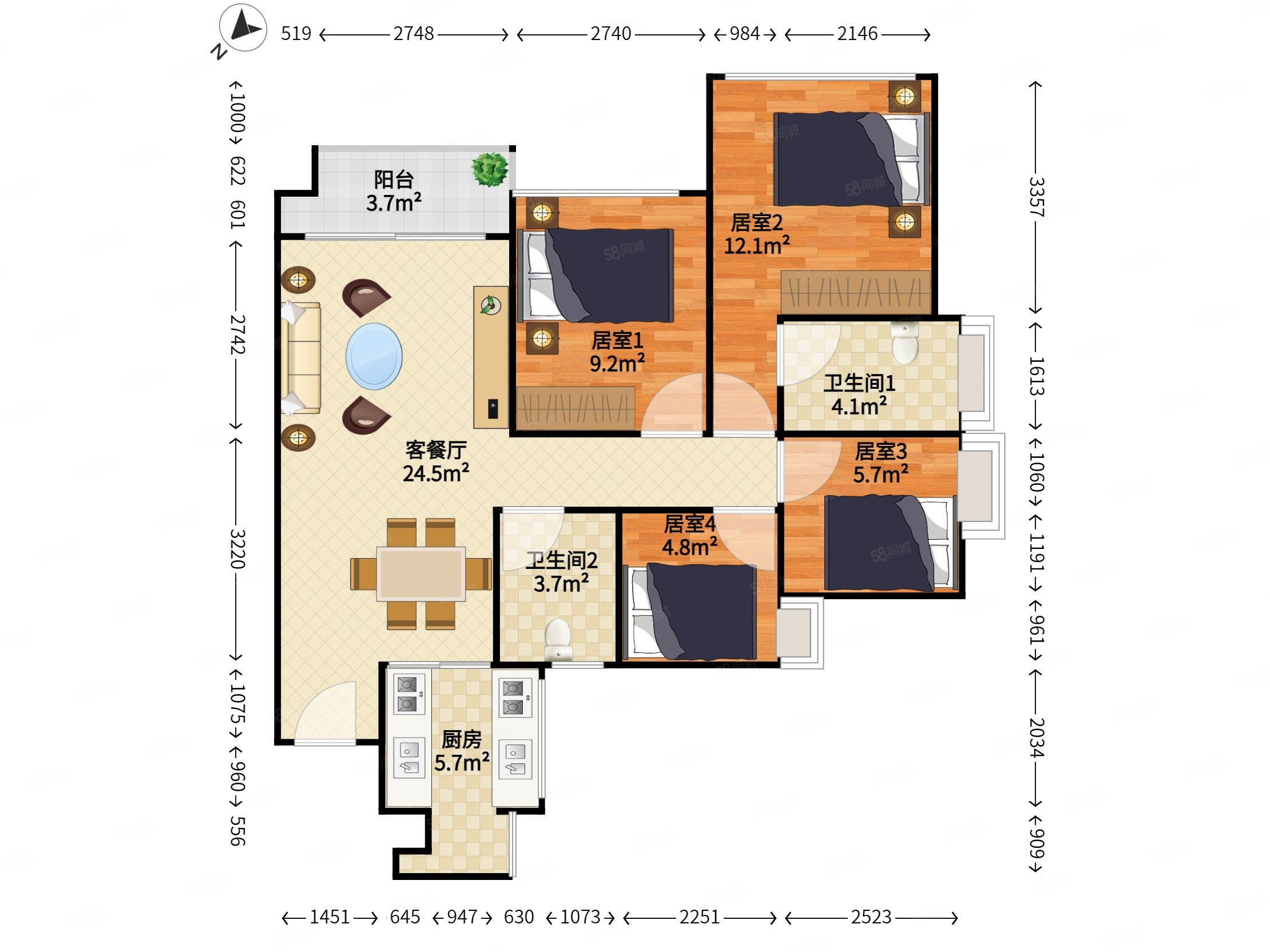 天汇时代花园二期 4室2厅 420.0万