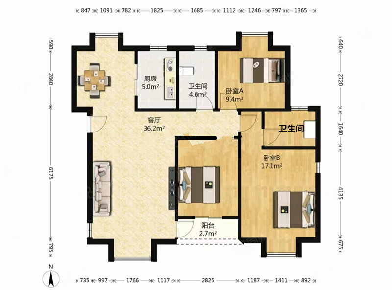 威尼斯水城第二街区3室2厅2卫117.36㎡南北180万