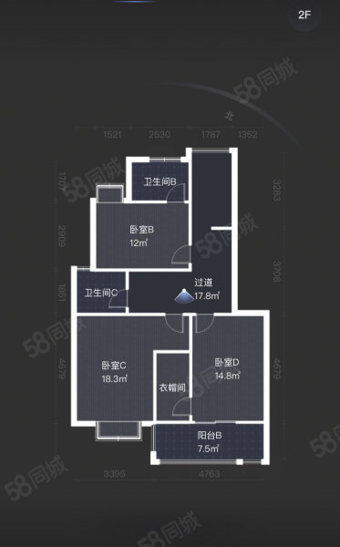 棕榈泉国际公馆3室2厅1卫89.46㎡南北143万