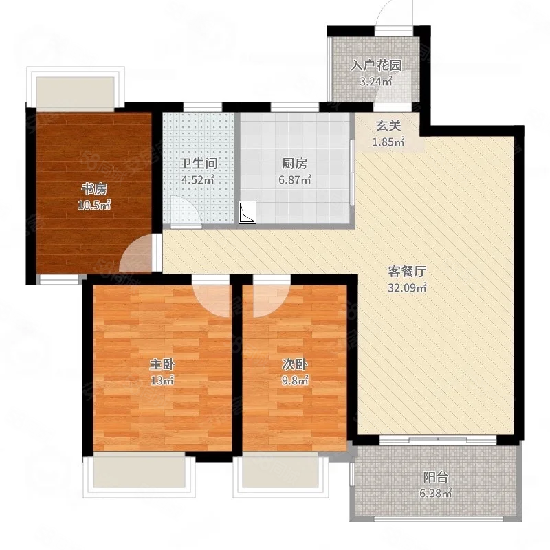 置信城小区3室2厅1卫90.07㎡南北33万