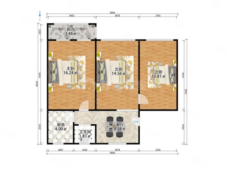 福建路15号楼3室1厅1卫82.41㎡南北268万