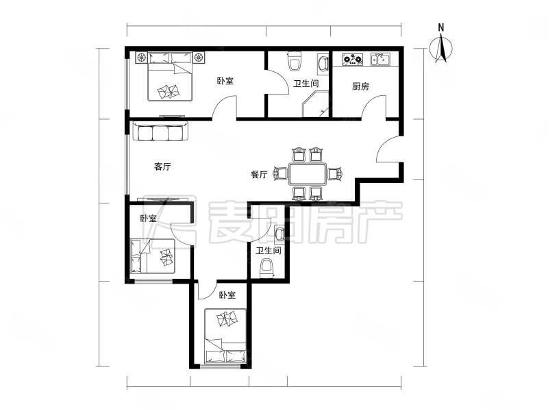 贡院9号3室1厅2卫177㎡西南1550万