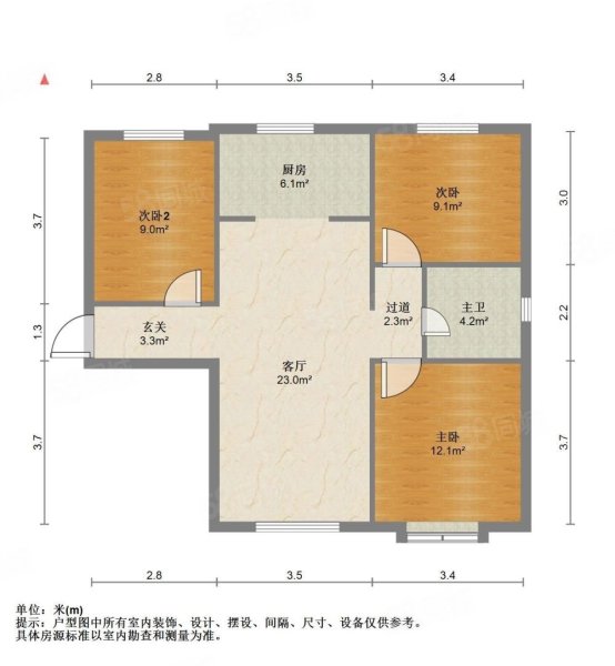 欣丰苑3室2厅1卫108㎡南北91万