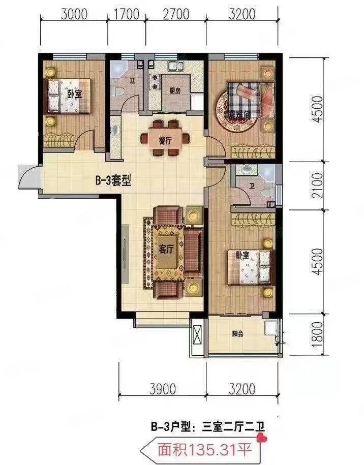 滨河花园2室2厅1卫98㎡南北54.9万