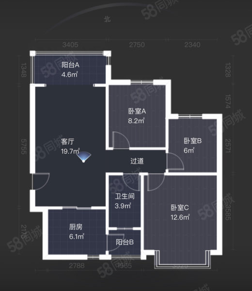 育美雅苑2室2厅1卫91㎡南北62万