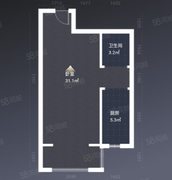 环球凯旋公馆1室1厅1卫53.94㎡南北40.9万