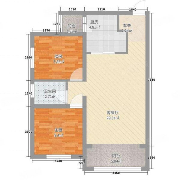 项里御景(二期)2室2厅1卫85.34㎡南北99万