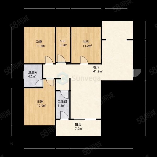 楚都小区3室2厅2卫116㎡南北36万