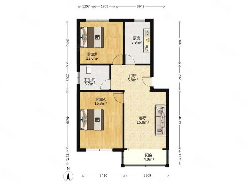 欣嘉苑2室2厅1卫79㎡南北490万