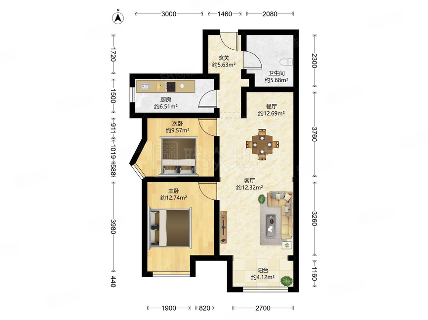 華潤公元九里2室2廳1衛(wèi)98.87㎡西南535萬