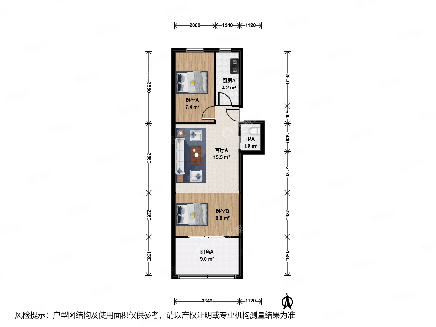 果園小區(qū)(通州)2室1廳1衛(wèi)50.26㎡南北172萬