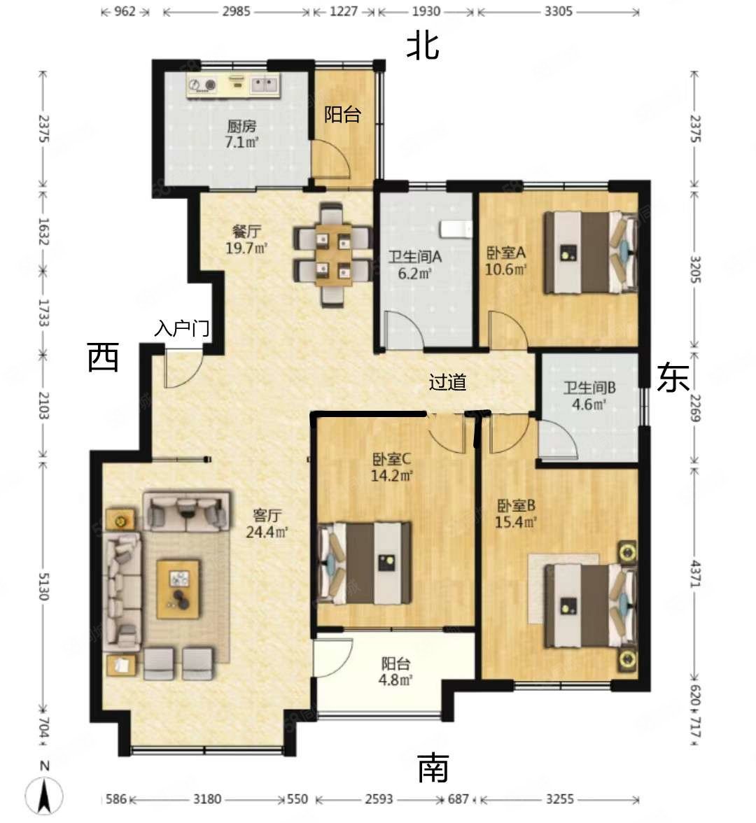 宝通陆号3室2厅2卫140.23㎡南北140万