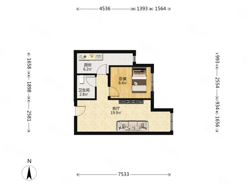 中奧嘉園(北區(qū))1室1廳1衛(wèi)51.5㎡東115萬