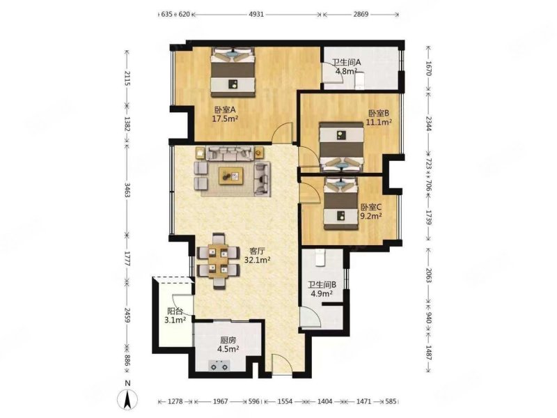 天府逸家三期3室2厅2卫99㎡南140万