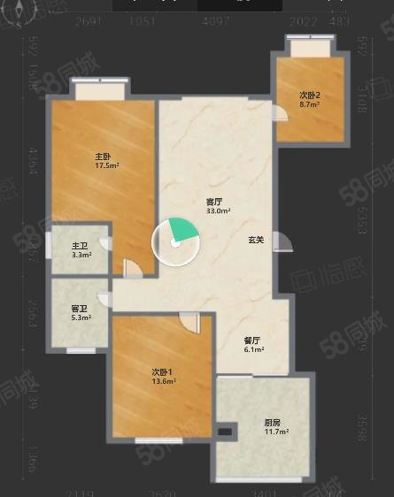 半山公馆3室2厅2卫142.18㎡南北100万