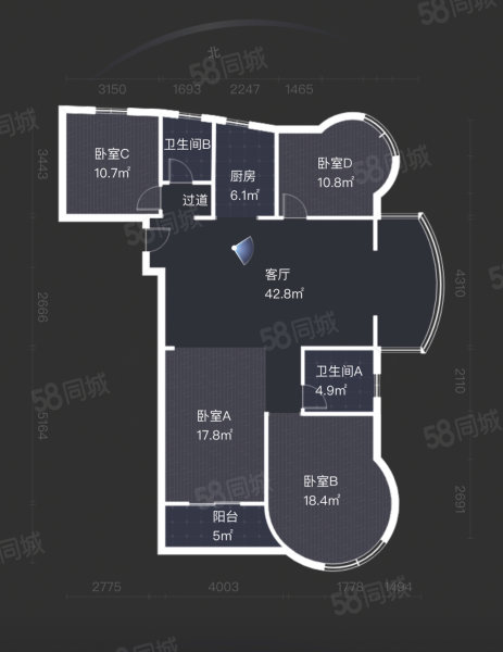 城上城4室2厅2卫159㎡南北81.5万