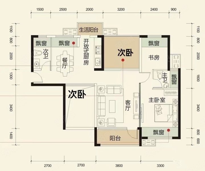 荣和大地二组团阳光里4室2厅2卫88.88㎡南北118万