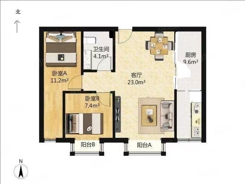 上上城第三季2室2廳1衛(wèi)75.29㎡南65萬(wàn)
