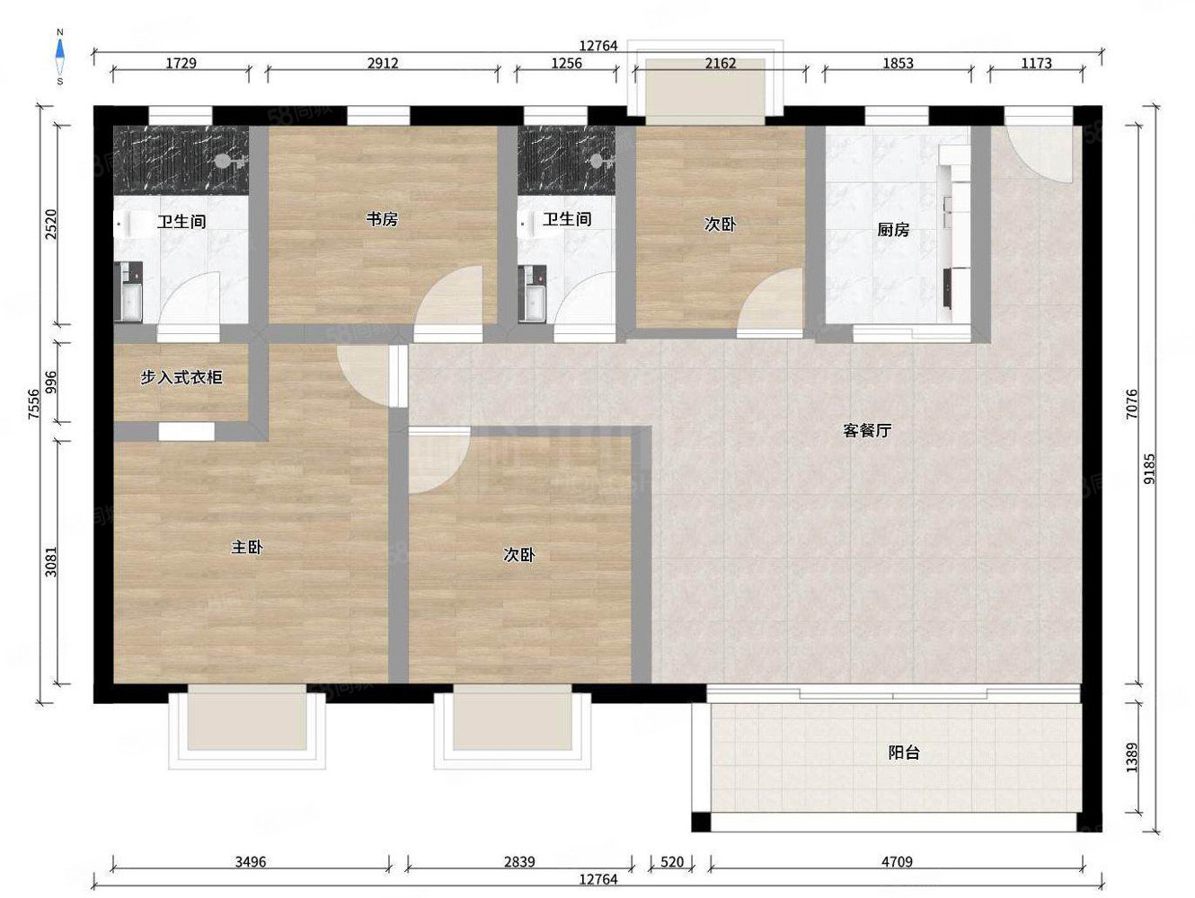 富力运河十号4室2厅2卫145.19㎡南北276万