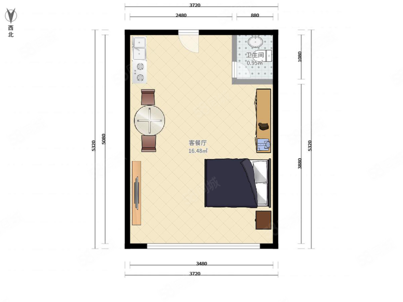 鸿华I尚城(商住楼)1室0厅1卫35㎡南25万