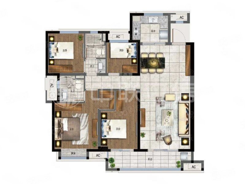 融创玖溪大观4室2厅2卫142㎡南北164万