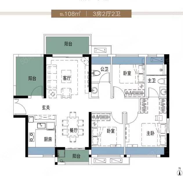 远洋天成4室2厅2卫108.34㎡南北105万