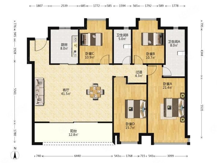 龙湖天玺4室2厅2卫184.63㎡南610万