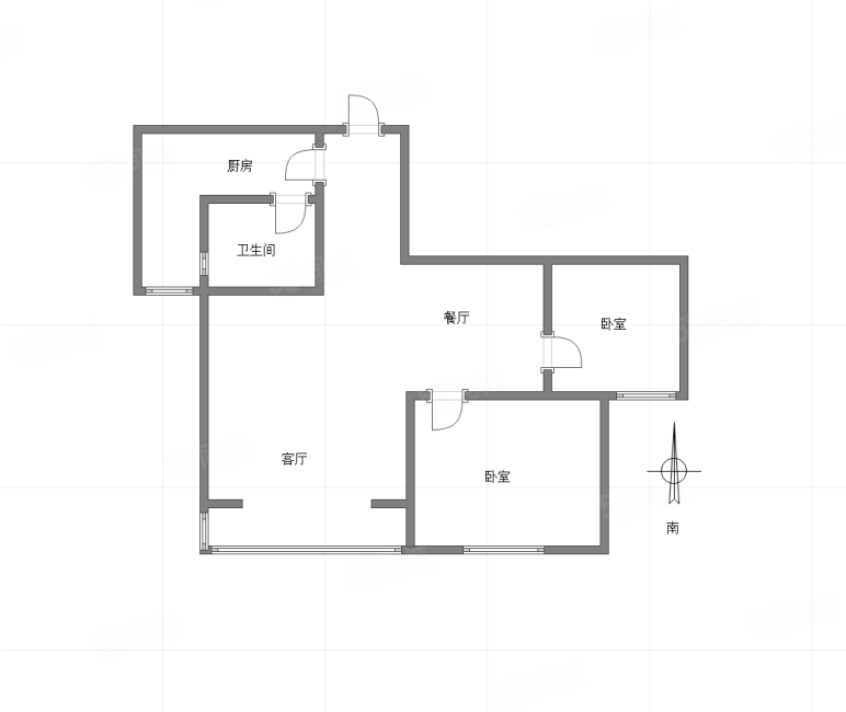 玉祥门(B区)2室2厅1卫64㎡南55.3万