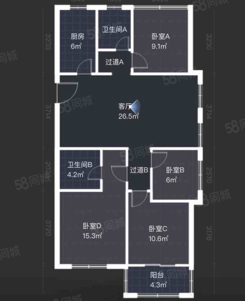 皓康小时代4室2厅2卫113.5㎡南188万