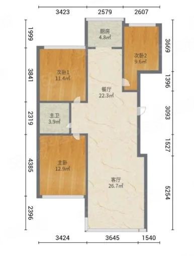 天山博雅文轩2室2厅1卫84.43㎡南北73万