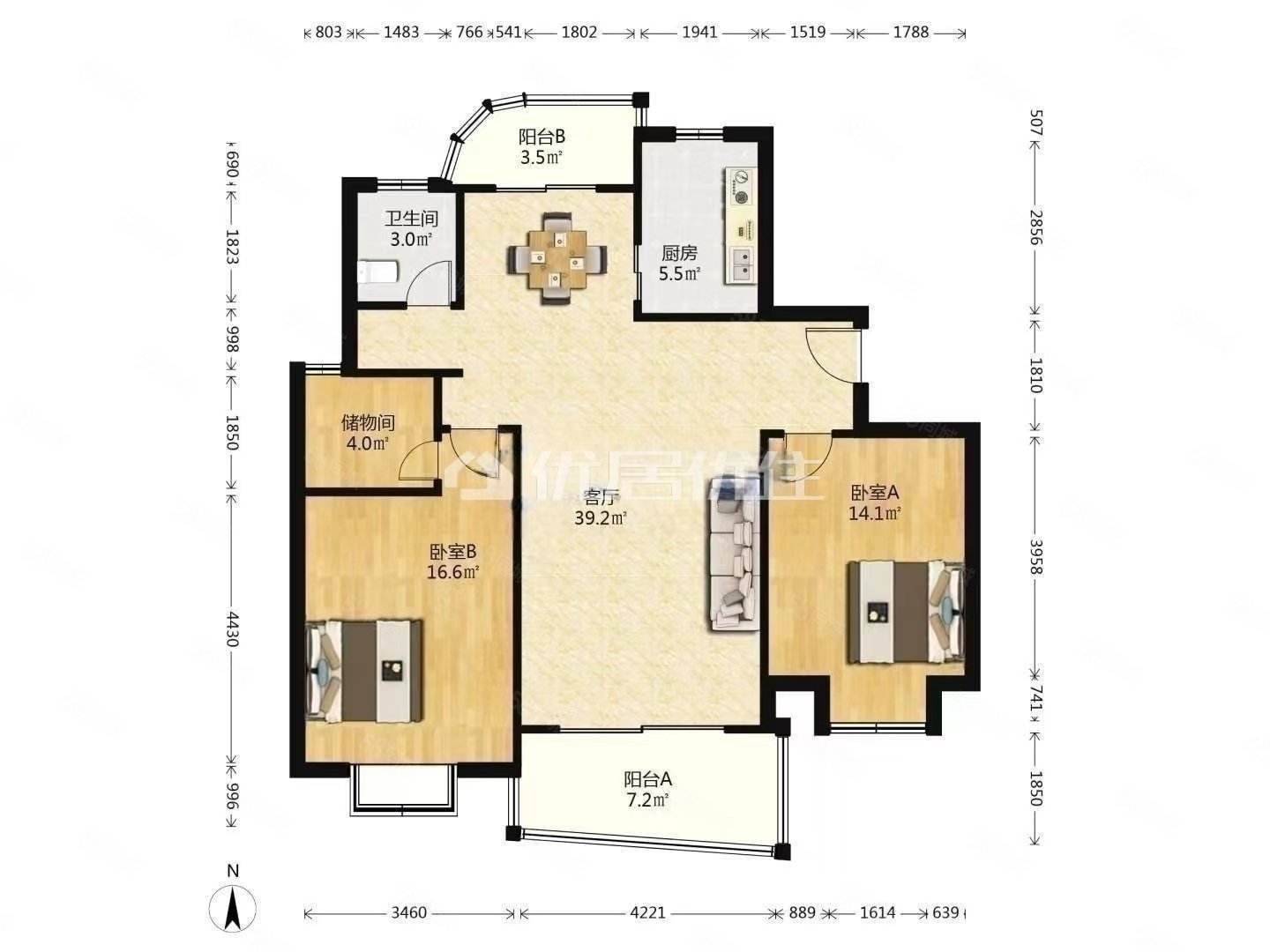 琨城帝景园3室2厅1卫117.49㎡南155万