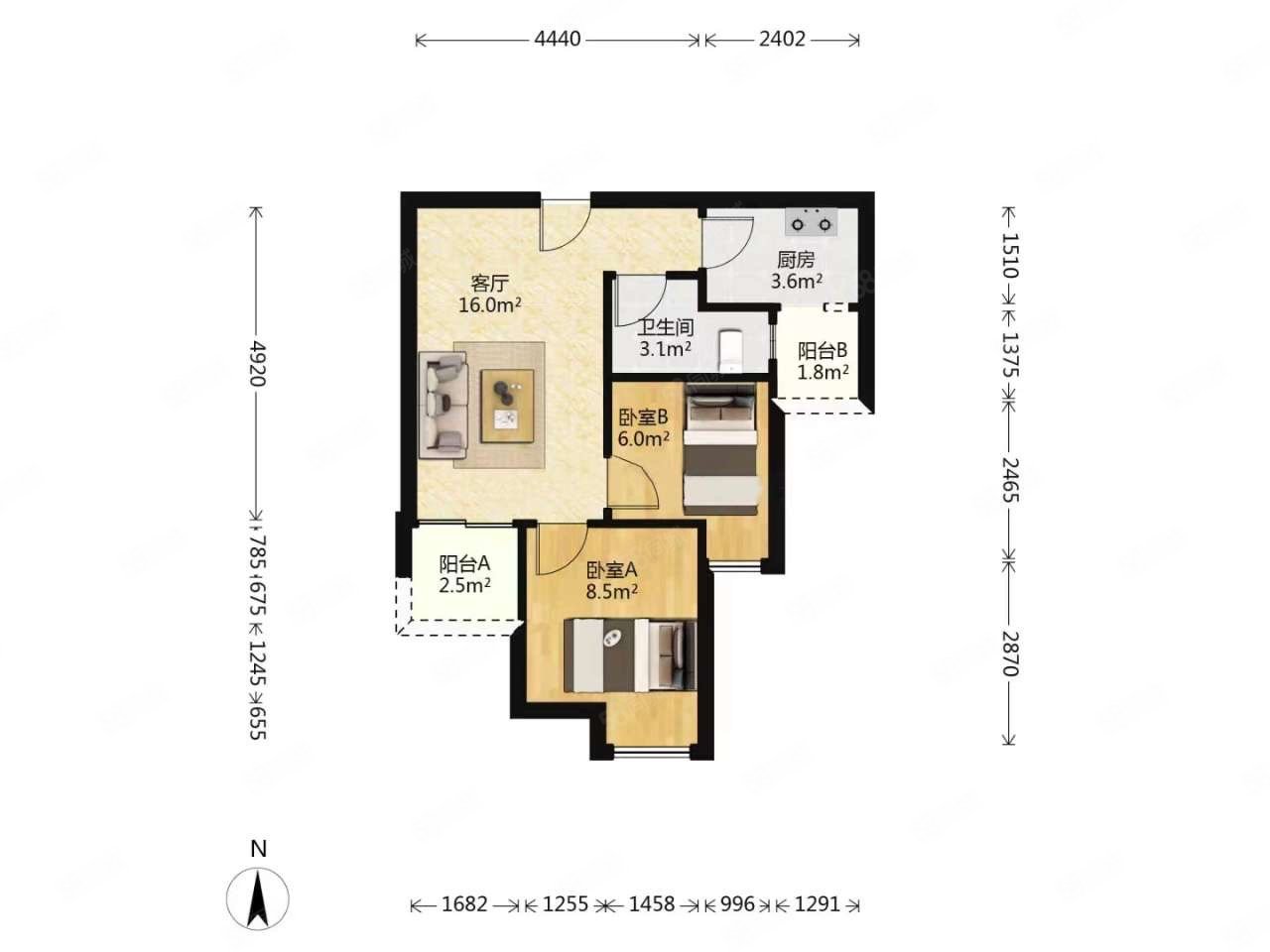 安厦花园2室2厅1卫52.24㎡南212万