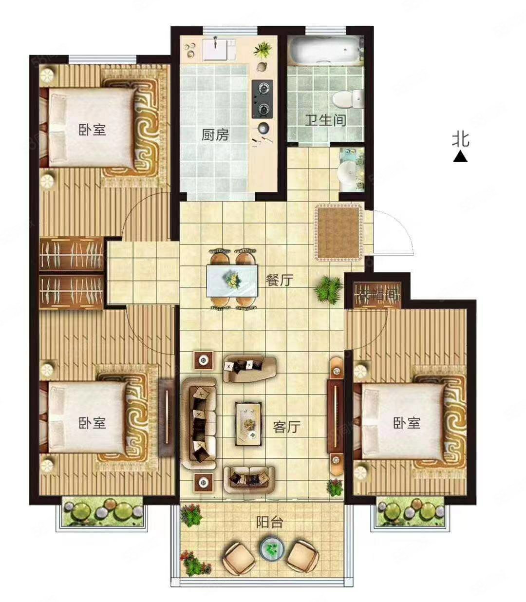 檀香花园3室2厅1卫105㎡南北63.8万