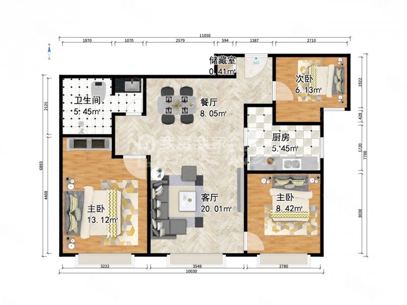 招商雍景湾3室1厅1卫92.34㎡南242万