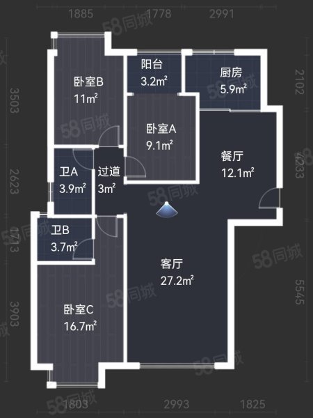 金色蓝镇3室2厅2卫117㎡南北77万