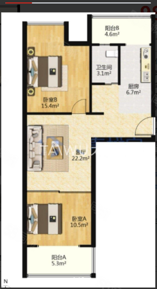 新湖明珠城(二三期)2室1厅1卫88.36㎡南北850万