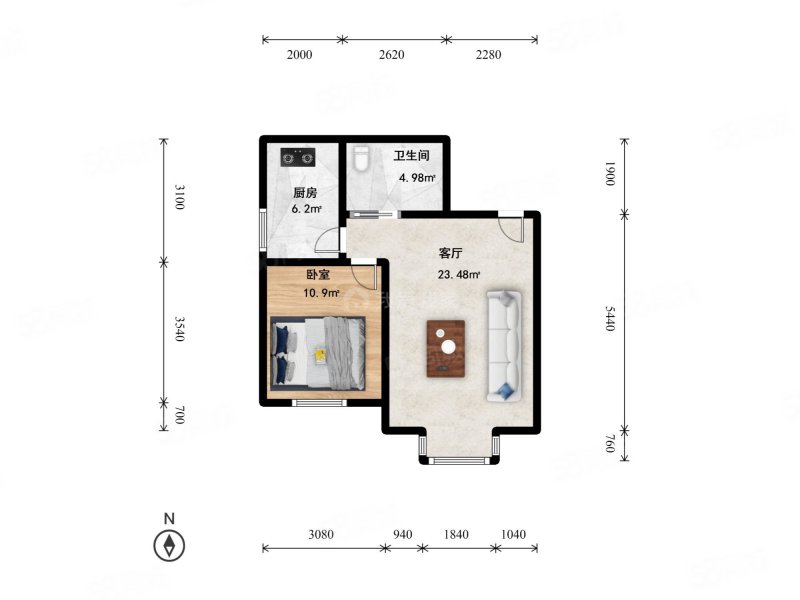 听涛雅苑1室1厅1卫47.24㎡南320万