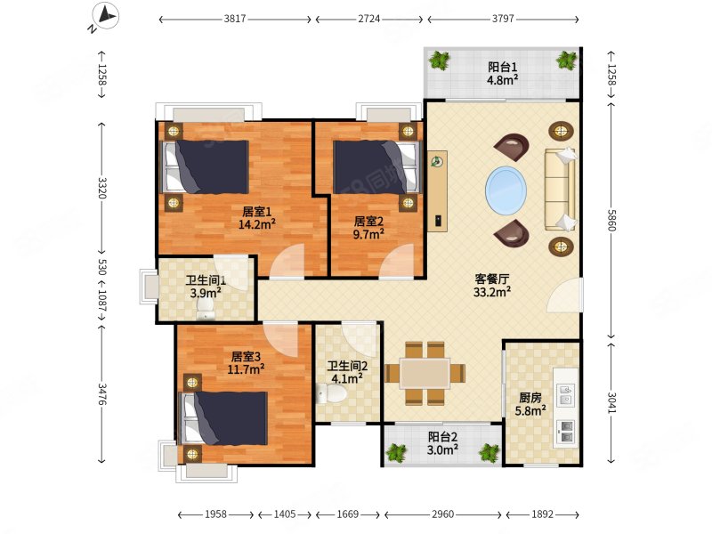 凤凰楼层南北通双阳台三房两卫东南向户型,少有放卖,仅需契税