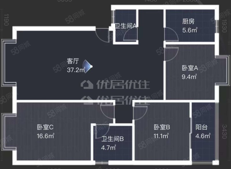 富乐山水小区3室2厅2卫110㎡南北88.3万