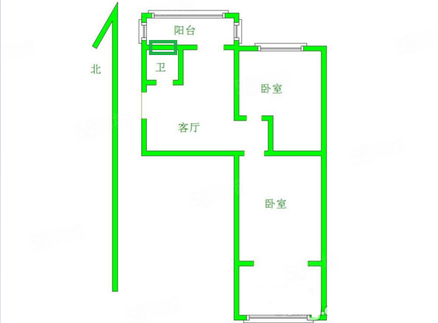 卧龙北里2室1厅1卫55㎡南北180万