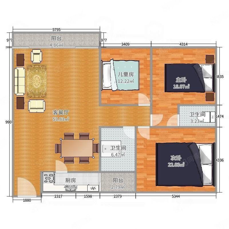 月光半岛3室2厅2卫111㎡南北89.8万