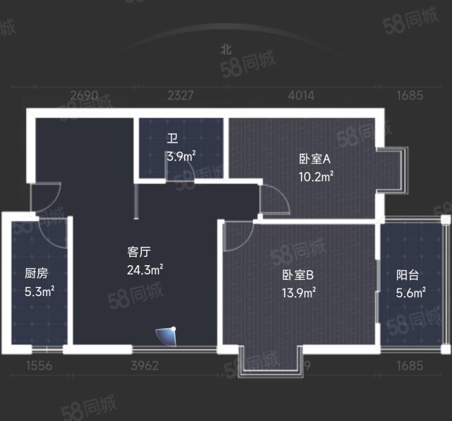 曲江澜山2室2厅1卫88.67㎡南北100万