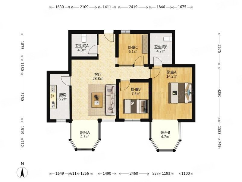 合生滨江帝景(一区)3室2厅2卫112.03㎡南515万