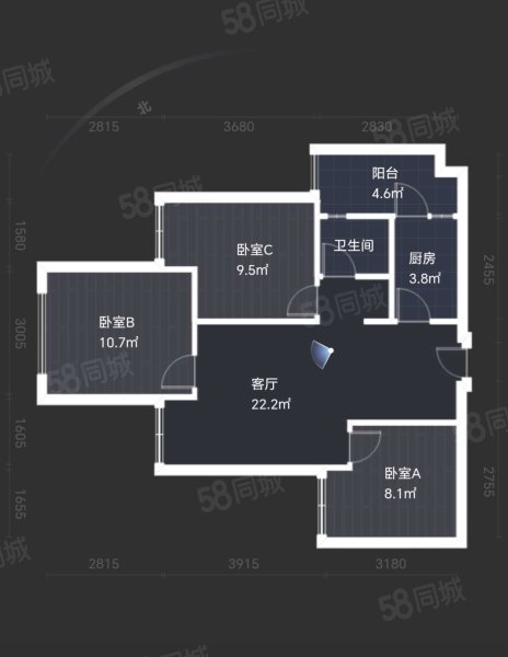 蓝润V客东都二期3室2厅1卫72.27㎡西北142万