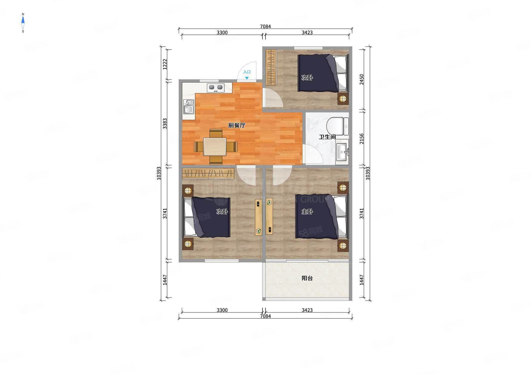 建筑新村3室1厅1卫61.81㎡南北72万